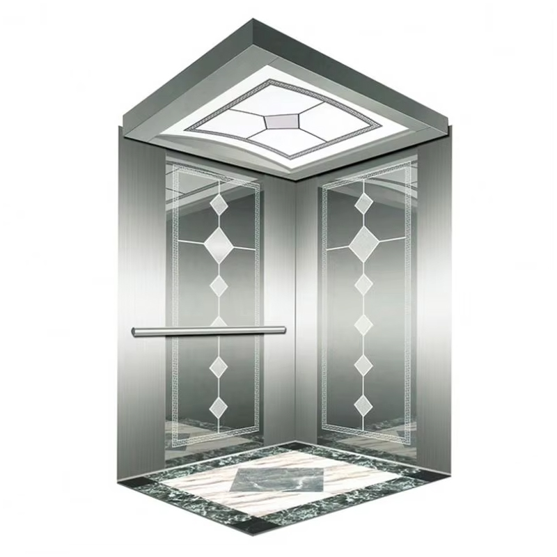 كابينة مصعد الركاب VTSP134 مع سقف LED موفر للطاقة، بناء من الفولاذ المقاوم للصدأ، شهادة ISO9001، ضمان لمدة سنة واحدة