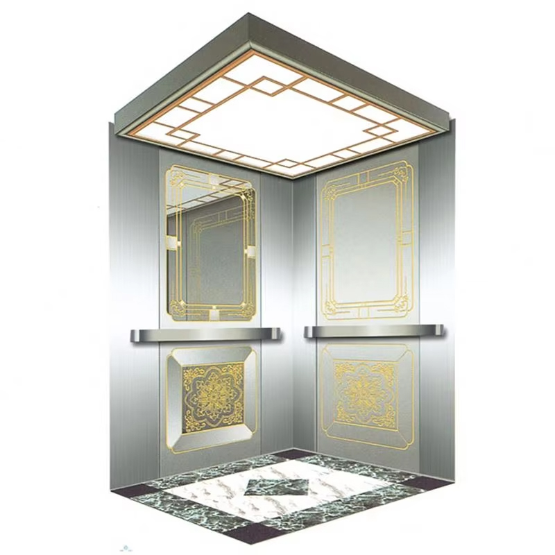 كابينة مصعد الركاب VTSP134 مع سقف LED موفر للطاقة، بناء من الفولاذ المقاوم للصدأ، شهادة ISO9001، ضمان لمدة سنة واحدة