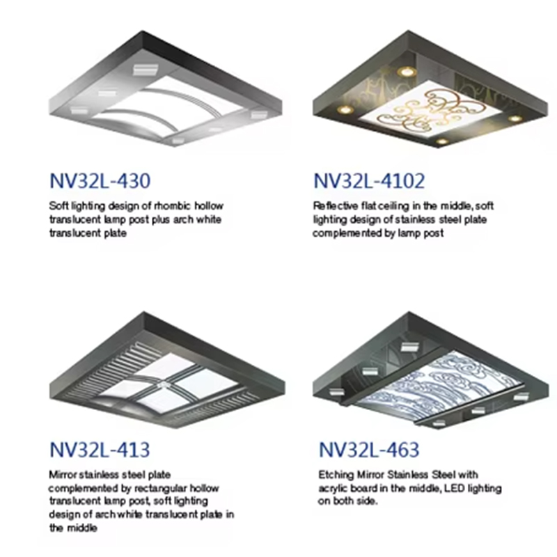 VTSP139 مصعد المقصورة الديكور الحديثة LED مصعد المقصورة لوحة السقف الفولاذ المقاوم للصدأ تصميم سقف المصعد